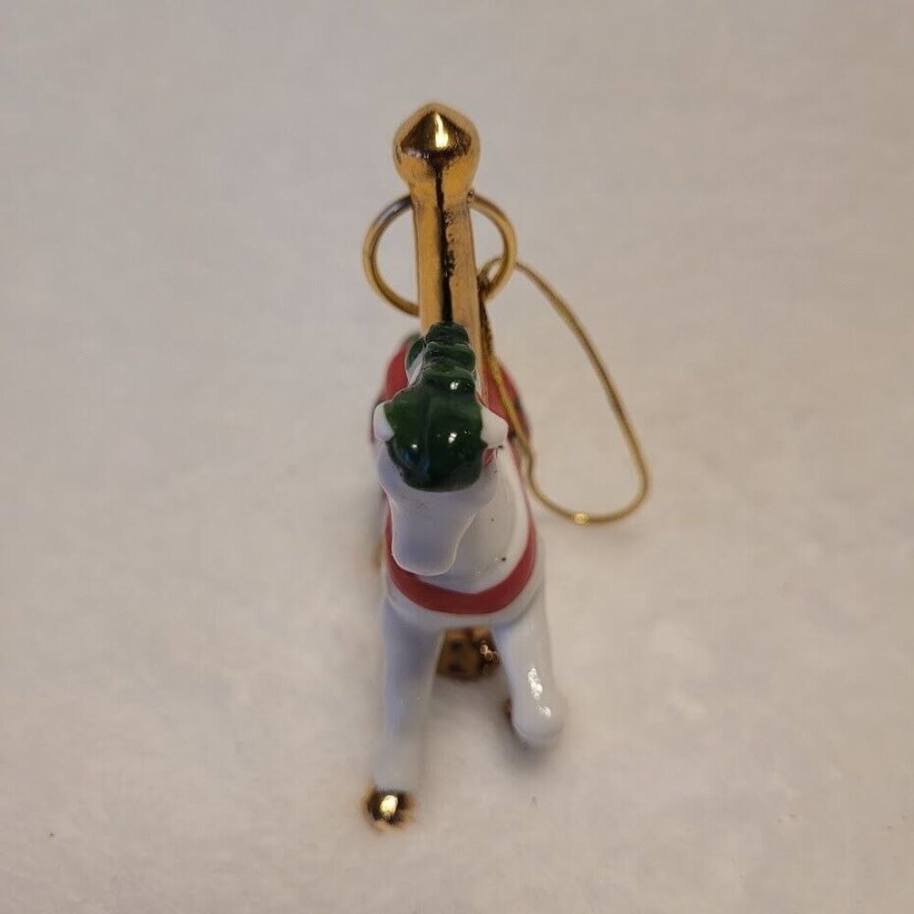 Vintage Carousel Horse Ornament White Red Green Gold Trim Holiday Decor - Picture 4 of 8